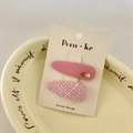 Pink checkered and corduroy hair clips set for children on a decorative display card - Pink Love Mottled Style (NK732)
