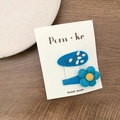 Blue fabric hair clips set with floral embroidery and 3D flower for baby girls - Oval And Flower