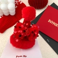 Fermaglio mini cappello di peluche rosso con fiocco di paillettes per bimba - Stile Fiocco Paillettes