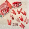 Coffret de barrettes BB thématiques Noël avec motifs cerises et fleurs rouges - Style Petite Boîte de Rangement