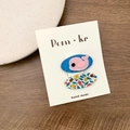 Blue whale felt patch and floral pattern oval hair clips set on display card - Whale And Oval