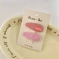 Pink woven heart and red plaid cherry hair clips for girls set of two on display card - Waterdrop Plaid Style (NK732)