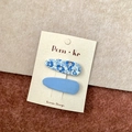 Set of two teardrop hair clips with blue floral fabric and solid blue matte finish - Blue Floral Solid Set / Blue