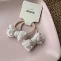 Elegant pair of cream satin bow hair ties with hand-sewn pearls for girls - Milk White Pearl Bow