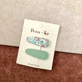 Set of two fabric hair clips featuring floral pattern and sage green solid color - Green Floral Solid Set / Green