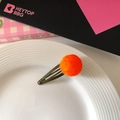 Barrette à cheveux BB douce avec pompon en fourrure orange et base en métal bronze - Orange Vif
