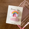 Lot de barrettes roses avec motif arc-en-ciel en feutre et clip en tweed sur carte - Arc-en-ciel et Goutte d'eau