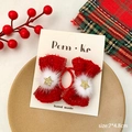 Paire de chouchous nœuds en tweed rouge avec pompons blancs et étoile dorée pour fille - Style Deux Pièces Étoile