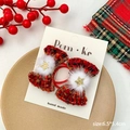 Paire de nœuds à cheveux en tweed rouge avec pompons blancs et étoiles dorées pour filles - Style Deux Pièces Plaid