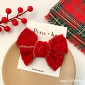 Red tweed bow hair clip with gold thread edge on card, 12.5x8.8cm festive hair accessory - Large Bow Style