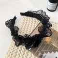 Elegant black lace pleated headband featuring a wide design and vintage mesh texture - Black Hollow