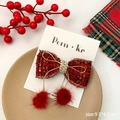 Nœud papillon rouge en tweed avec pompons en fourrure et détails en strass pour filles - Style Deux Pièces Pompon Rouge