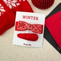 Red bow hair clip set for girls featuring traditional embroidery and festive winter design - Double Layer Bow & Teardrop Style