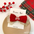 Nœud papillon rouge pour filles avec couronne dorée et strass sur carte de fête - Style Nœud Mesh Couronne Centrale