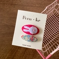 Barrettes à cheveux en tissu fleuri fait main avec motif lapin rose pour filles - Lapin et Ovale Floral