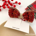 Nœud papillon en tweed rouge avec couronne dorée pour filles, 12,5x5,5 cm - Style Nœud à Carreaux Latéral