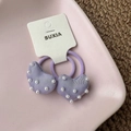 Set of two purple satin heart hair ties with white pearls for girls and toddlers - Purple Pearl Heart