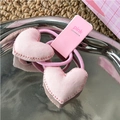 Paire de chouchous en tissu rose en forme de cœur pour fillettes avec élastiques - Coeur Rose