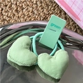 Pair of mint green fabric heart hair ties for kids on display card in a gift set - Green Heart