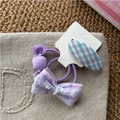 Purple girls' hair accessory set with candy elastic, lace bow, and plaid clip - Purple Candy Lace Style (5280598685367)