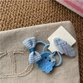 Blue kids' hair accessories set featuring a floral bow scrunchie and octopus hair clip - Blue Octopus Plaid Style (5280598685368)