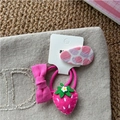 3-piece pink floral set including bow scrunchie, strawberry hair tie and snap clip - Rose Red Strawberry Floral Style (5280598685369)