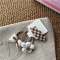 Ensemble mignon de 3 accessoires de cheveux à fleurs et nœuds pour filles marron crème - Couleur Thé au Lait