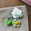 Set de 3 pièces : chouchou cœur vert, élastique fleur et pince à nœud à pois pour filles - Vert