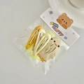 Kids hair accessory set with yellow cartoon duck clips and green elastic hair bands - Little Yellow Chick
