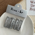 Five-piece set of sparkling silver glitter BB hair clips on a premium display card - Square Shape Outer Glitter