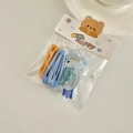 Cute blue and orange cartoon animal hair clip set with elastic bands on bear card - Bird