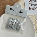 Set of 6 sparkly silver rectangle BB hair clips with glitter finish on display card - Square Shape Inner Glitter