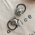 Set of two silver star hair ties with metallic finish and black elastic bands - Star Shape (NK857) / Silver Hair Tie