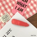 Sweet coral pink knitted wool hair clip in oval BB style for women, 7cm length - Pink Teardrop (7cm)