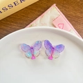 Pair of purple and yellow gradient resin butterfly hair clips with pink metal base - Purple Series