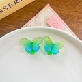 Paire de jolies pinces à cheveux papillon en résine vert translucide dégradé - Nuances de vert
