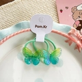Cute gradient green butterfly hair ties set with iridescent acrylic charm for kids - Green Series