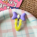 Cute purple bow hair clip with yellow wavy design and silver metal spring clip for girls - Purple Bowknot