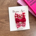 Three-piece red bow hair clips set with plaid, dots, and floral fabric patterns - Red Series