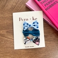 Set of three floral and polka dot fabric bow hair clips for girls on display card - Blue Series