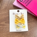 3-pack yellow checkered and floral pattern bow hair clips for girls on display card - Yellow Series