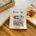 Handmade purple and silver sequin bow hair clips set for girls on a paper card - Hedgehog