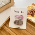 Pink and gold glitter hair clips set with shell decor on elegant handmade display card - Shell