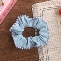 Elegant light blue scrunchie with white pearl trim for French style ponytails - Blue