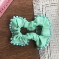 Mint green scrunchie with light blue faux pearls for sweet hairstyle accessories - Green