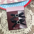 Lindas pinzas para el cabello con lazo negro, rosa y perlas para niñas, set de 2 piezas - Pinza de Lazo Negro