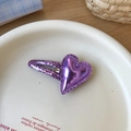 Pinza para el pelo con corazón morado brillante para niñas con purpurina y cuero metálico - Serie Púrpura