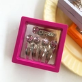 Five-piece set of pink gemstone hair clips in a pink suspension display box - Red Series
