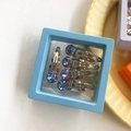 Set of 5 silver metal BB hair clips with gradient rhinestones and blue storage box - Light Blue