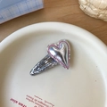 Fermaglio cuore argento glitterato con cucitura rosa e finitura metallica bimba - Bianco